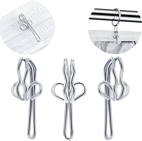 ASIWUJING Curtain Hooks Metal Curtain Header Tape Drapery Hooks for curtains (50PACK)