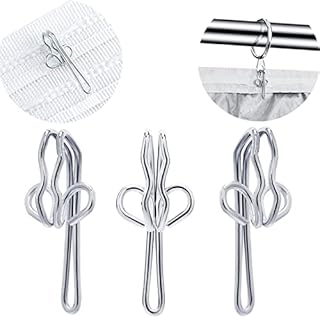 ASIWUJING Curtain Hooks Metal Curtain Header Tape Drapery Hooks for curtains (50PACK)