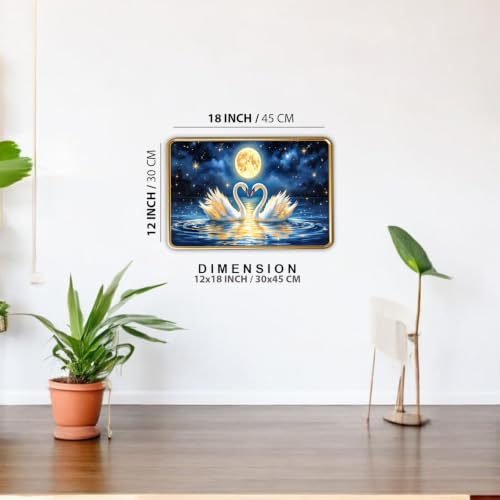 Image of Vastu Swan Pair Photo Frame, Gold, Slim, Sparkle Coated Lamination, 12x18 Inch, for Living Room and Office (Design 5, 30L x 45W cm)