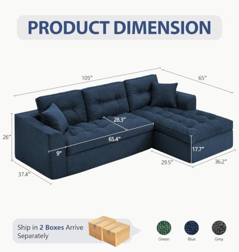 Image of Hobestluk 105'' Boneless Couch Modular Sectional Sofa for Living Room