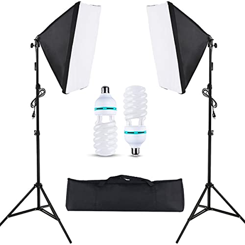 2PCS Portable Softbox Photography Lighting Kit Continuous Light System 85W Video Lighting Bulbs Photography Photo Studio Equipment for Filming Model Portraits Advertising Shooting (A)