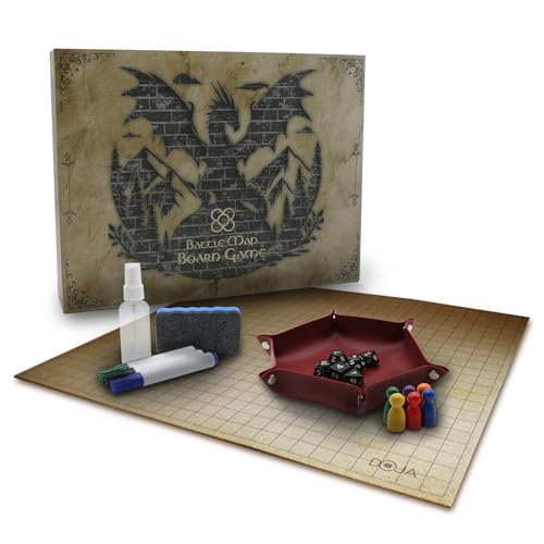 DOJA Barcelona | Tablero para Juego de rol para Batallas | Incluye: Bandeja Dados, Dados de rol, Tablero de Doble Cara y Fichas | Mapa de Juego | Tapete Reutilizable, Accesorios para Juego de Mesa