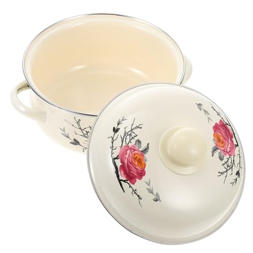 HOMSFOU Marmite à Couvercle en Émail Résistante Haute Température Design Compact pour Ustensiles Cuisine sur Réchaud à Gaz, pour Cuisson Soupe