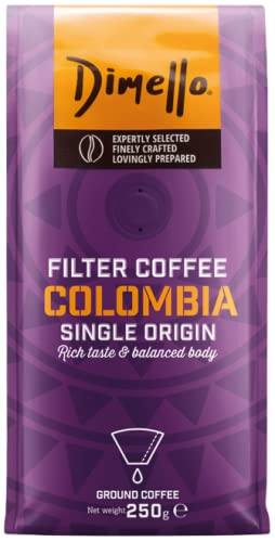 Dimello Colombia Ground Coffee (250gr) – Rich Arabica Ground Filter Coffee, Rich Taste & Balanced Body – Single Origin, Medium Roast, Colombia