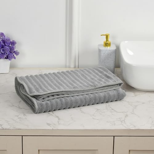 Image of Cotton Bolls Premium Microfiber Bath Towel - Ultra-Soft, Highly Absorbent, Superior Comfort, Durable and Elegant Design, 70x140 cm (2 Pcs Grey-Green)