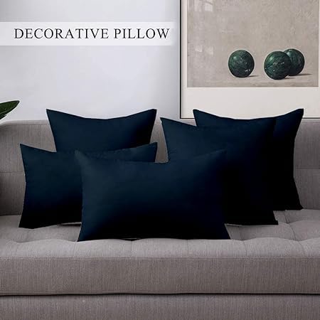 Image of Premium Polyester Fiber Cushion Fillers - Pack of 5 Pcs | 12 x 12 Inches | Navy Blue| Cushions, Sofa Pillow, Cushion for Sofa, Cushion for Bed, Decorative Pillow, Pillow for Support
