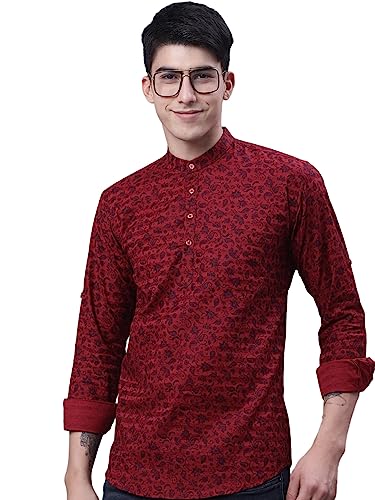 Image of Majestic Man Men's Cotton Regular Fit Short Floral Printed Kurta