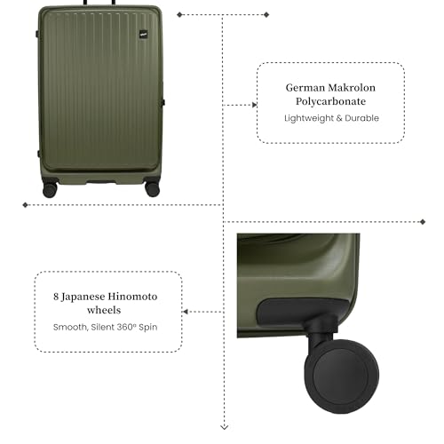 Image of F Gear Montreal Large 76cm German Polycarbonate Hard Luggage|8 Japanese Hinomoto Silent Wheels|Expandable Check-in Front Opening Suitcase for Travel| Anti-Theft Zipper, TSA 007 Lock (Army Green)