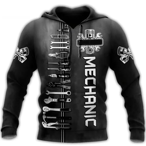 Sweat à capuche imprimé 3D vintage mécanique vêtement de rue - 3