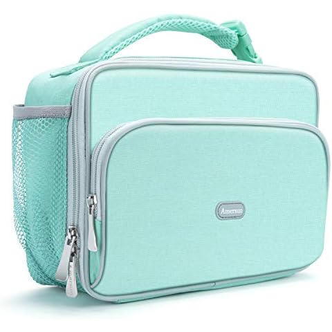 Amersun Kids Lunch Box,Durable Insulated School Lunch Bag with Padded Liner Keeps Food Hot/Cold for Long Time,Small Water-resistant Thermal Travel Office Lunch Cooler for Boys Girl-2 Pocket,Light Blue Cover