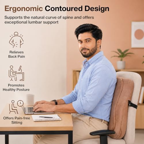 Image of Aasan Lumbar Support Pillow for Office Chair & Car Seat - Ergonomic Back Support Cushion for Lower & Upper Back Pain Relief | Comfortable Spine & Waist Support for Long Sitting (Brown)