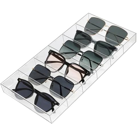 ZEXALOR Clear Drawer Organizer, 6 Sections Eyeglass Sunglasses Organizer Holder, Drawer Dividers Office Desk Tray Bathroom Makeup Jewelry Trays (14×7×1.2") Cover