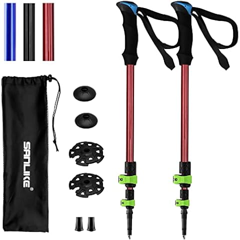 KOMCLUB Walking Hiking Trekking Poles, 2 Pack Telescopic Hiking Poles with Adjustable Quick Flip-Lock Collapsible Lightweight Mountaineering Sticks Portable Trail Cane for Backpacking Camping (Red) Cover