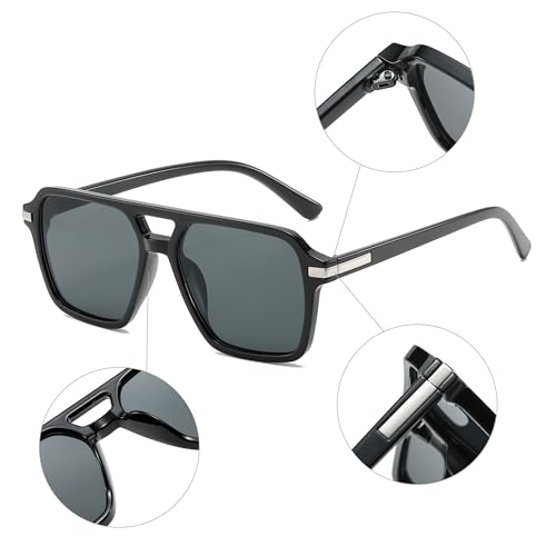 Long Keeper Retro Pilot Sunglasses for Women Men Trendy 70s Vintage Square Sunglasses Stylish Double Bridge Sun Glasses4