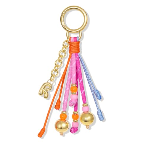 KissYan Initial Bag Charm for Women, Colorful Rope Purse charms With Bubble Letter pendant, Dainty Handbag Charm for Backpack (Pink, Letter R)