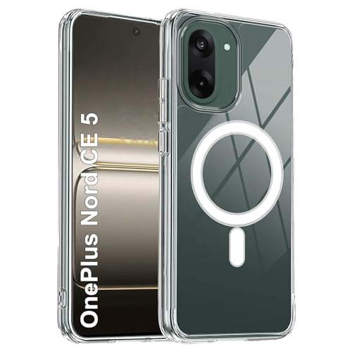 Image of JGD PRODUCTS Magnetic Case for OnePlus Nord CE 5 5G Compatible with MagSafe, Shockproof Phone Bumper Cover, Anti-Scratch Clear Back (Clear)
