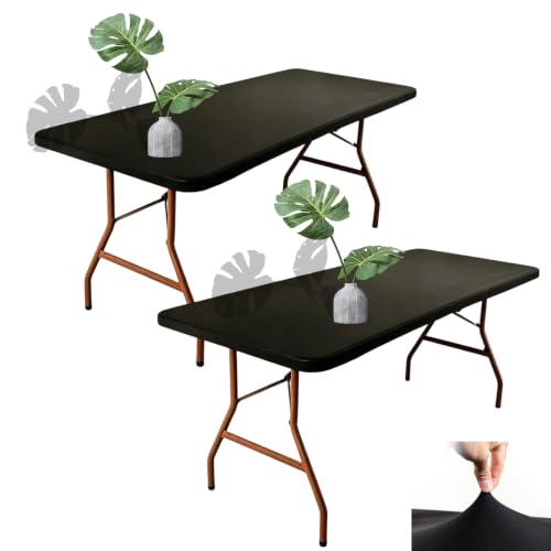 Lot de 2 Nappes Llavables, Nappe Rectangulaire Noire 76 x 183 cm, Nappe D'extérieur, Nappe de Jardin, Nappe avec élastique Lavable pour la Cuisine, les Pique-niques, les Mariages et le Camping
