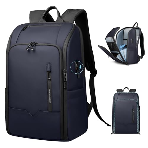 HEROIC KNIGHT Laptop Business Rucksack Herre, USB-Anschluss laptop rucksack herren wasserdicht für 15,6 Zoll, Diebstahlsicher Handgepäck Tagesrucksack Arbeitsrucksack Herren-Blau