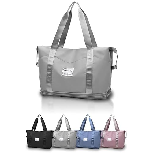 hichago ボストンバッグ 旅行バッグ 3WAY 2段拡張 撥水 大容量 軽量 キャリーオンバッグ メンズ レディース 修学旅行 アウトドア 機内持ちみ 1泊 2泊 (グレー, 2段階拡張) 0