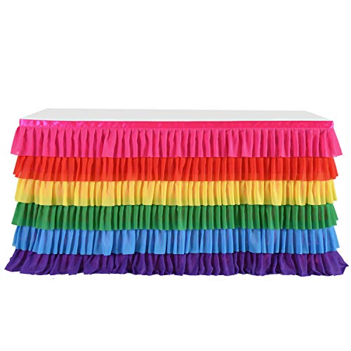 Besutolife Rainbow Tablecloth Unicorn Tutu Table Skirt For Rectangular Table 6Ft Birthday Uincorn Party Christmas Decoration #TOP7