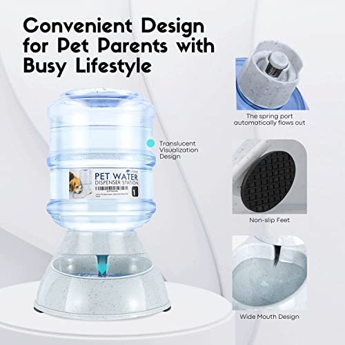 Flexzion Automatic Dog Water Bowl Dispenser For Cat Pet Animal (1 Gallon Dispener Water Jug) - Gravity Feeder Auto Replenish Waterer Drinking Bowl Fountain Bottle Dish Stand #TOP4