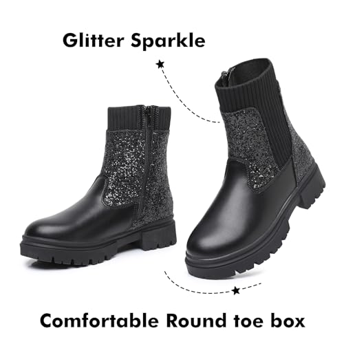 Ahannie Girls Chelsea & Combat Boots with Side Zipper – Kids Black Ankle Booties Fashion Shoes(Little Kid/Big Kid)2