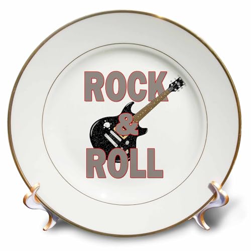3dRose Rock and Roll. Music. Guitar. Plate, 8