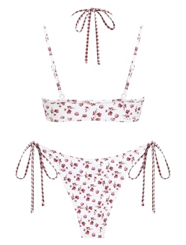 Image of ZAFUL Women's Polka Dot Bikini Set Double Layer Halter Swimsuit Colorblock Side Tie 2 Piece Bathing Suit