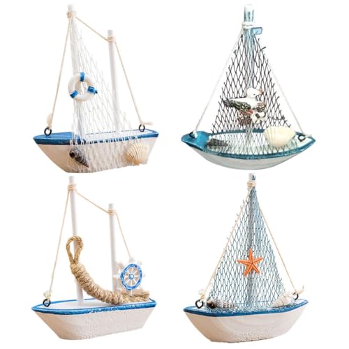 Modèles de voilier en bois mini kit de décoration marine pour bureau et étagère 4pcs