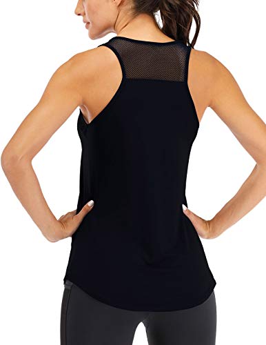 ICTIVE Workout Tank Tops for Women Breathable Mesh Racerback Tank Tops Muscle Tank Workout Tops for Women Yoga Tops for Women Loose fit Backless Running Tank Tops Gym Tops Black S