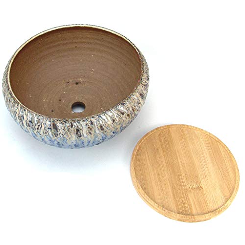 Summer Impressions 8 Inch Natural Cracking Round Ceramic Succulent Planter Pot With Drainge Hole And Saucer Cactus Clay Pot (Blue) #TOP1