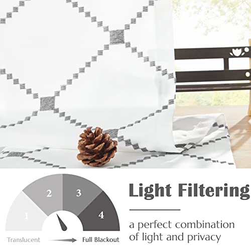 Jinchan Tie Up Valance Curtain With Diamond Embroidery 45 Inch Geometric Valance Rod Pocket Adjustable Tie-Up Shade Valance Window Treatments For Living Room Kitchen Light Filtering 1 Panel Grey #TOP4