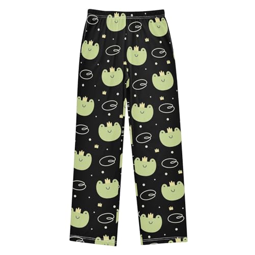 Boys' Pants Green Frogs Crown Cute Long Bottoms Jogger Pants Elastic Waist Trousers with Pockets S-XL