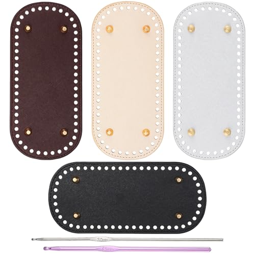 4 bases de bolsa para crochê com 2 agulhas de crochê, 22 x 10 cm de couro sintético com furos, base de tricô de 4 cores para confecção de bolsas DIY