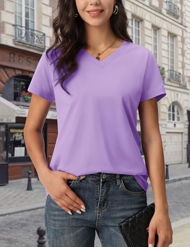 MAGCOMSEN Women's Cotton V-Neck Short Sleeve Tee Classic Fit Summer Tops