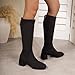Leather Booties for Women:Fashion Square Toe Knee High Boots Mid Chunky Block Heel Side Zip Party Wedding Dressy Footwear Shoes(Black,Size8.5)