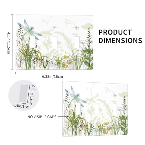 Wild Flower Dragonfly 3 Gang Toggle Light Switch Cover Plates Decorative Electric Outlet Covers Decorator Wall Switch Plate Receptacle Plug Covers 6.38 * 4.5 Inches by OHZOLLAN - Image 4
