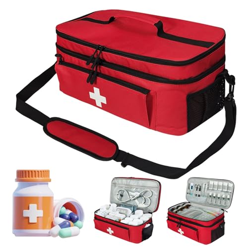 Erste Hilfe Tasche Leer Rot, Erste-Hilfe-Koffer für Krankenschwestern, Tragbar Reiseapotheke Tasche mit Abnehmbaren Trennwänden und Schultergurt, Große Notfalltasche Leer für Zuhause, Reisen, Notfall