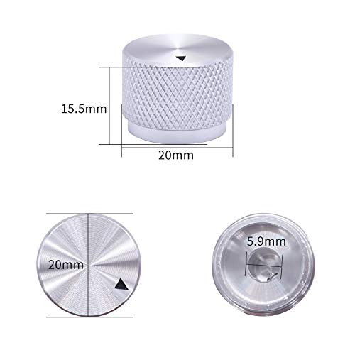 Taiss/ 2Pcs Silver Color Aluminum Rotary Electronic Control Potentiometer Knob For 6 Mm Diameter Shaft, Volume Control Knobs, Audio Knob, Guitar Knobs，Switch Knob, 20Mm Dia. X 15.5Mm Height #TOP4