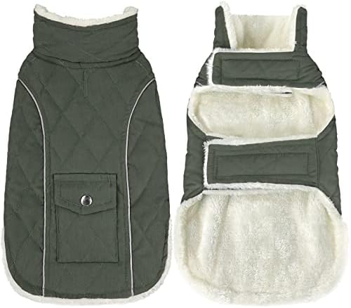Malier Dog Winter Coat, Windproof Dog Cold Weather Coats with Real Pocket, Winter Dog Extra Warm Coat Dog Fleece Jacket Reflective Dog Clothes for Small Medium Large Dogs and Puppy (Medium, Green)