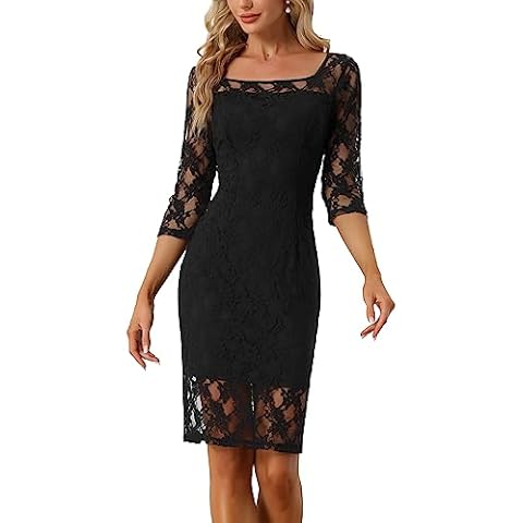 Allegra K Elegant Lace Bodycon Cocktail Dress Cover