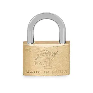 Godrej No.1 60mm Padlock for Home Door with 3 Keys, Solid Brass Finish Hardened Shackle Lock for Main Door (Gold, Pack of 1)
