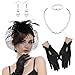 Bniksok Black Fascinators Hat for Women Funeral Veil Hat Feather Headband Pillbox Tea Party Headband Lace Gloves