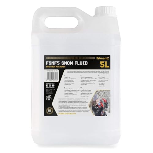 BeamZ FSNF5 Líquido para máquina de neve artificial, 5 litros, alto desempenho, biodegradável, não-tóxico, sem resíduos, líquido máquina de neve artificial para eventos, festa, decoração de Natal, 5 L