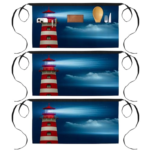 Tablier court de chef motif phare de l'océan multicolore à poches