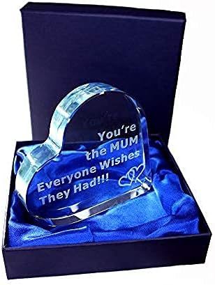LT Engraved Glass Heart for Mum - Gift for Christmas and Mothers Day Birthday Gift for Mum from Son and Daughter