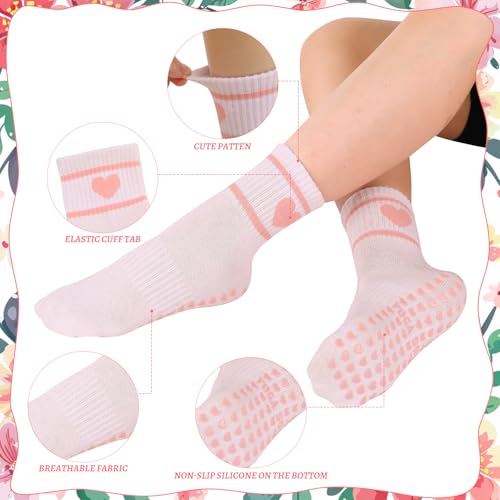 Image of Jspupifip 4 Pairs Pilates Grippy Socks for Women, Long Non Slip Yoga Socks with Grips Crew Socks for Pilates Barre Hospital
