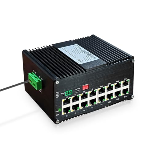 Image of 16 Ports PoE Managed Gigabit Industrial Ethernet Switch,with 16 10 /100 /1000Mbps RJ45 Ports,2-Layer, CLI, Web, IP40, -40C to 80C (-40F to 176F) Operating DIN Rail Ethernet Switch