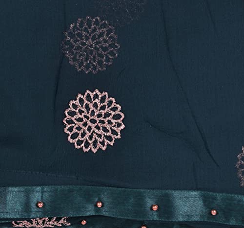 Image of YOUTHQUAKE Golden Floral Embroidery Work Chiffon Dupatta for Womens & Girls with Fancy Moti Lace