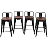 HAOBO Home 24" Low Back Metal Counter Stool Height Bar Stools with Wooden Seat [Set of 4] Barstools, Matte Black